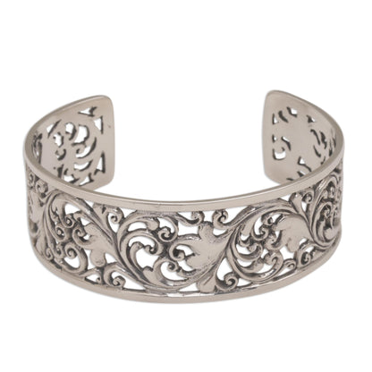 Undergrowth Detailed Sterling Silver Vine and Leaf Cuff Bracelet