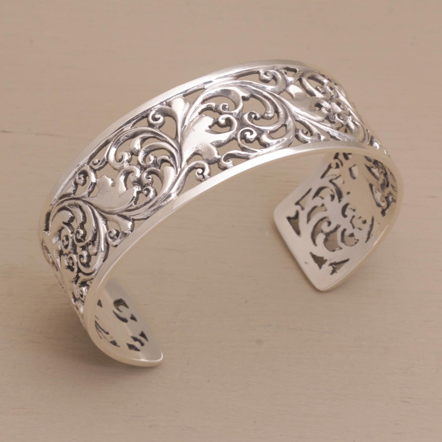 Undergrowth Detailed Sterling Silver Vine and Leaf Cuff Bracelet