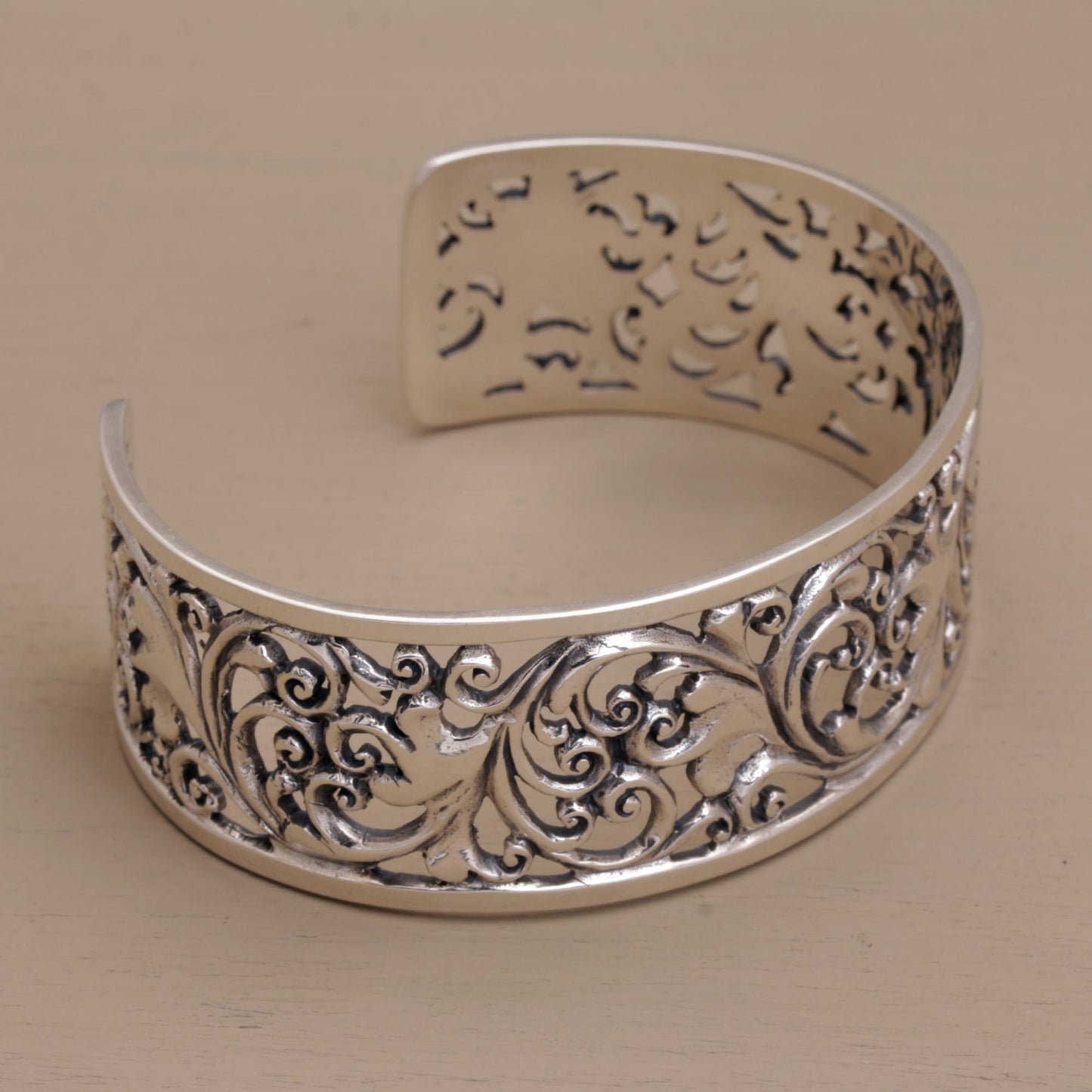 Undergrowth Detailed Sterling Silver Vine and Leaf Cuff Bracelet