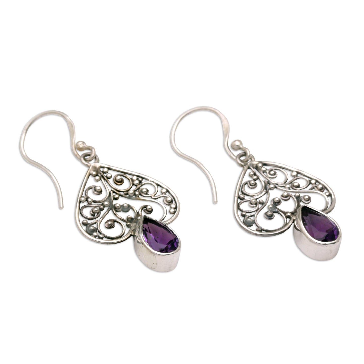 Regal Spades Amethyst and Sterling Silver Dangle Earrings from Bali