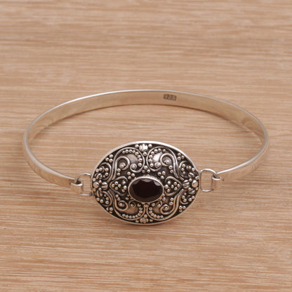 Tender Love One Carat Oval Garnet and Silver Bangle Bracelet