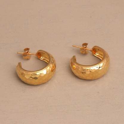 Radiant Shine Balinese Gold Plated 925 Half Hoop Silver Earrings