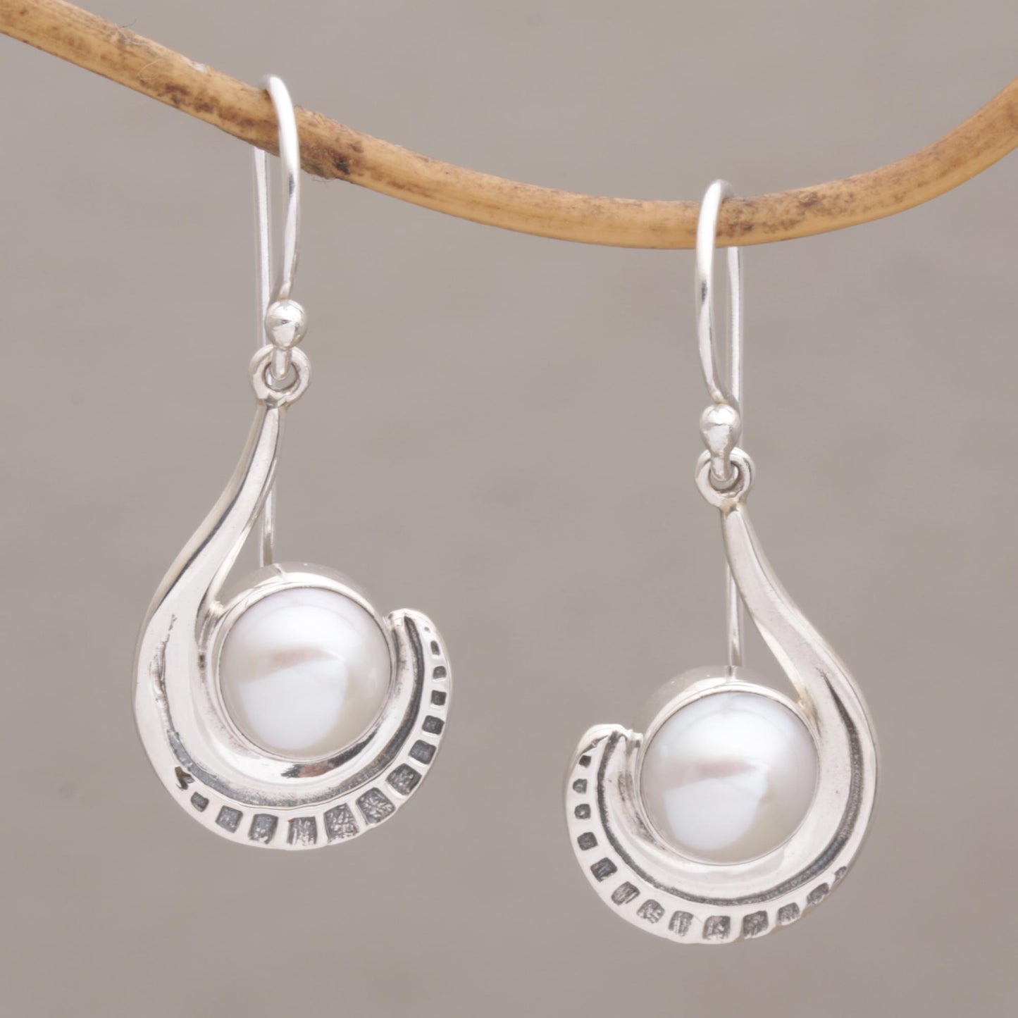 Marking Time Sterling Silver and Cultured Pearl Dangle Earrings