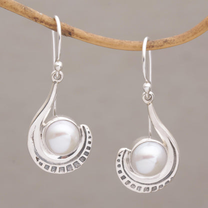 Marking Time Sterling Silver and Cultured Pearl Dangle Earrings