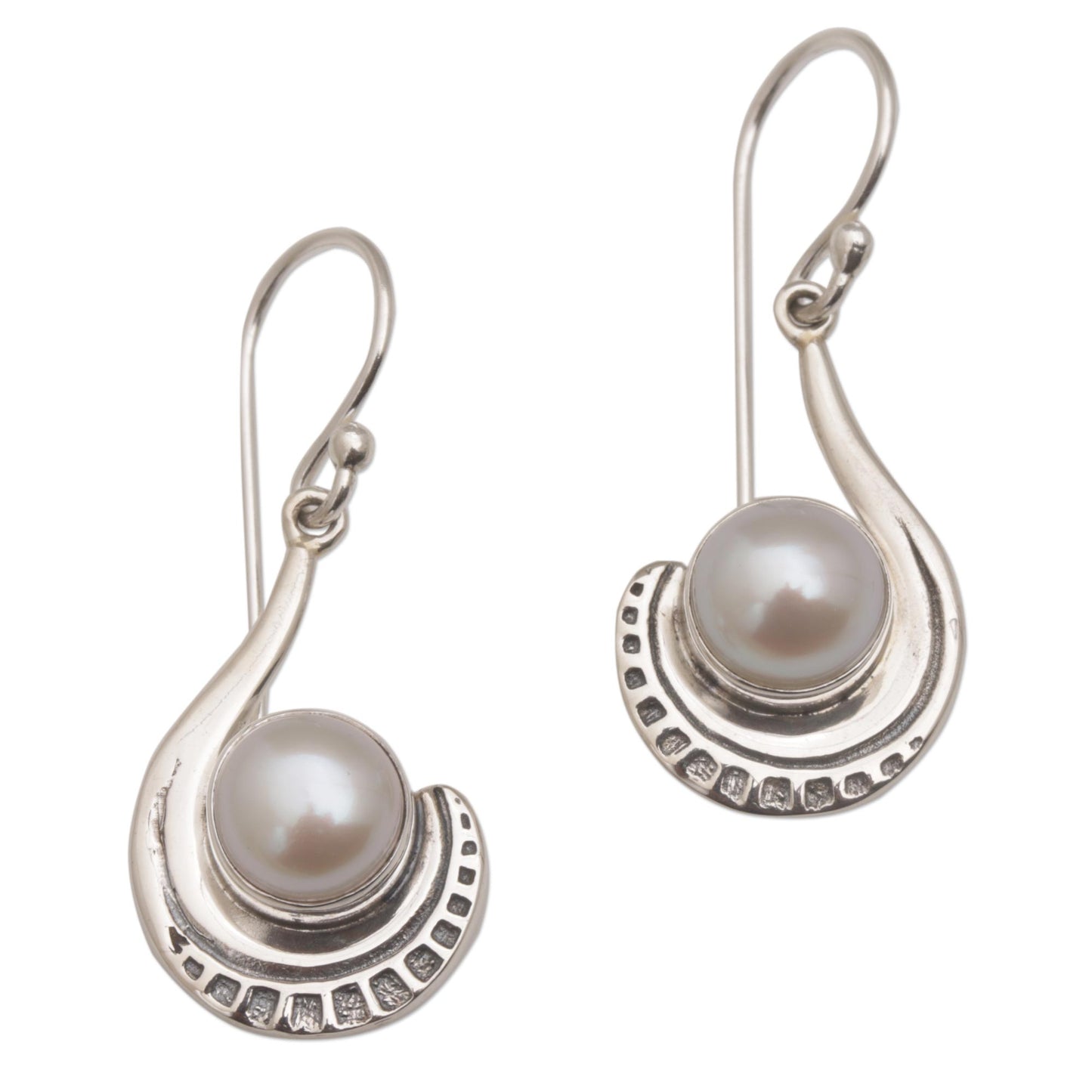 Marking Time Sterling Silver and Cultured Pearl Dangle Earrings