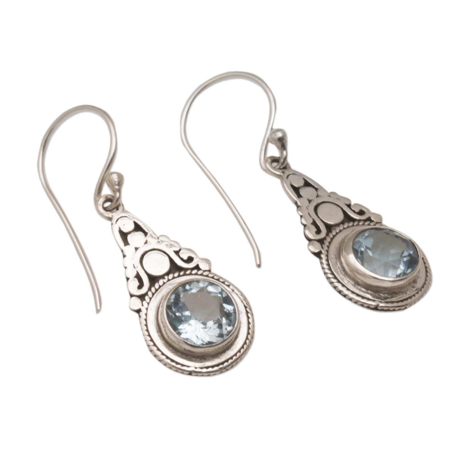 Celestial Crowns Fair Trade Blue Topaz and Silver Earrings from Bali