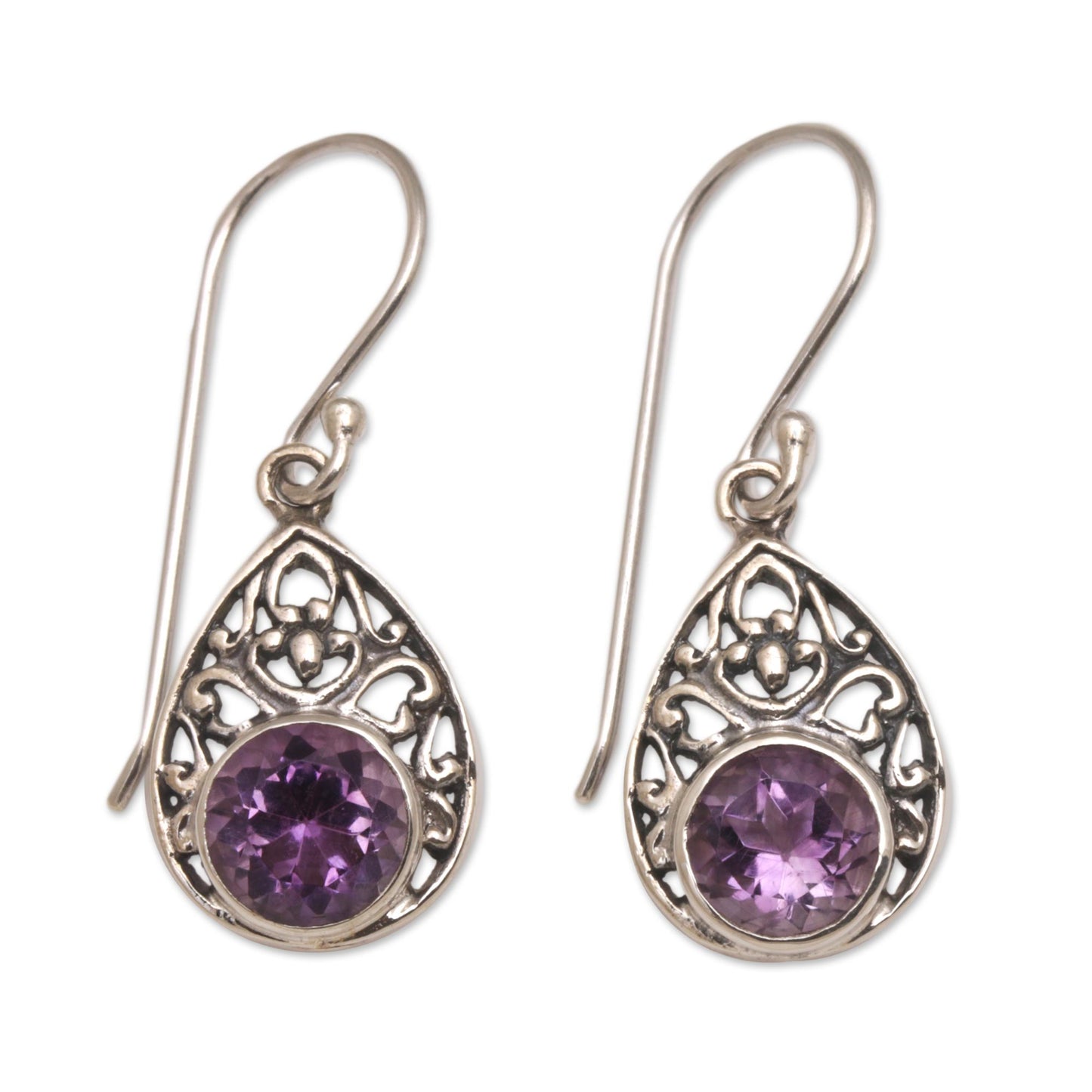 Heavenly Temple Sterling Silver and Amethyst Dangle Earrings