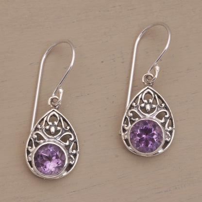 Heavenly Temple Sterling Silver and Amethyst Dangle Earrings