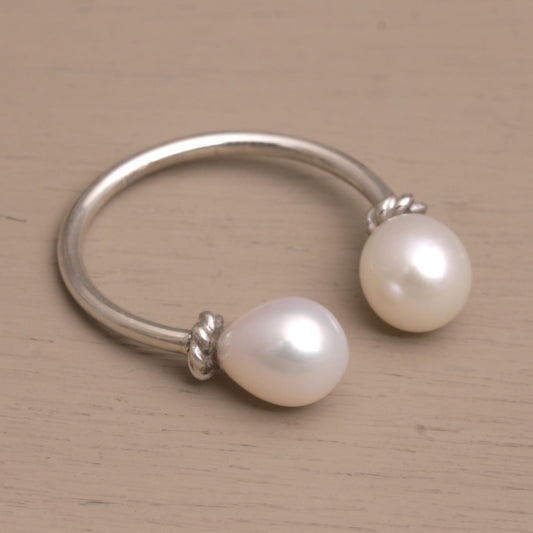 Moonlight's End Cultured Pearl and Sterling Silver Wrap Ring