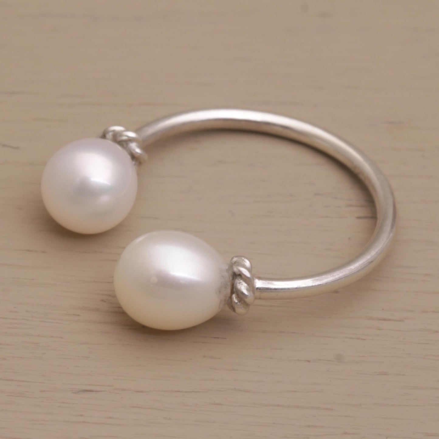 Moonlight's End Cultured Pearl and Sterling Silver Wrap Ring