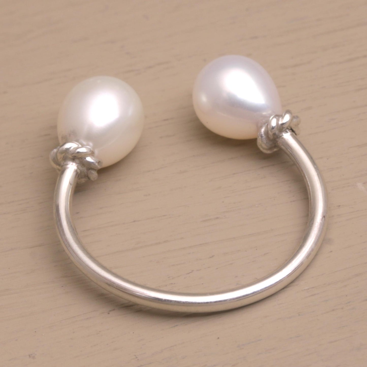 Moonlight's End Cultured Pearl and Sterling Silver Wrap Ring