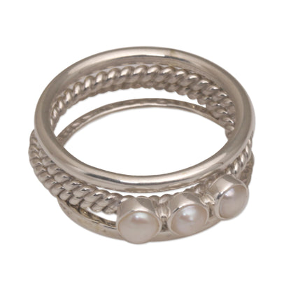 United Moons 925 Sterling Silver Cultured Pearl Stacking Rings (Set of 4)