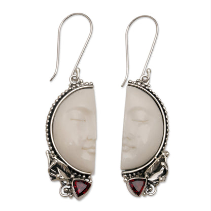 Half of My Soul Garnet Silver & Bone Dangle Earrings