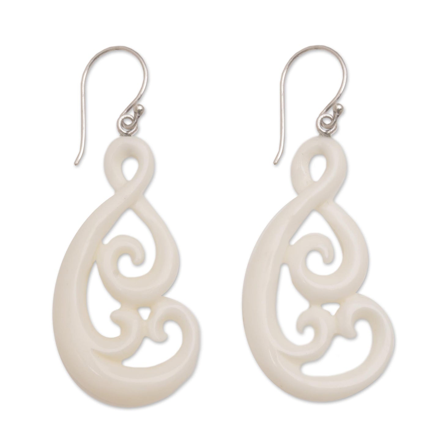 Swirly Vines Handcrafted Bone Dangle Earrings from Bali