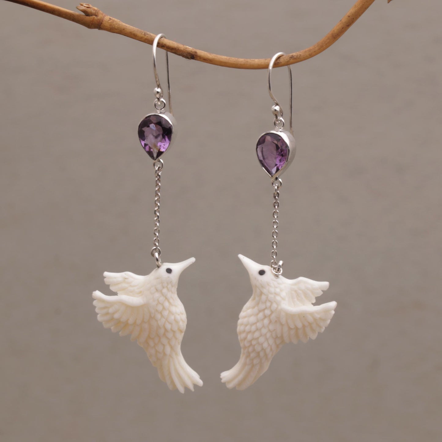 Dancing Hummingbirds Cow Bone Earrings
