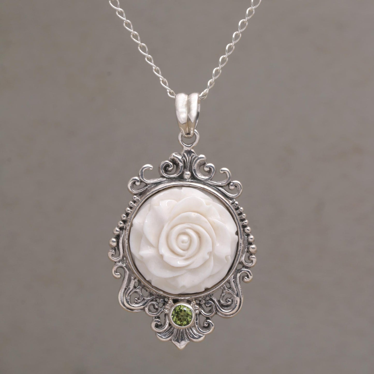 Dreamy Rose Rose Pendant Necklace Accented with Peridot