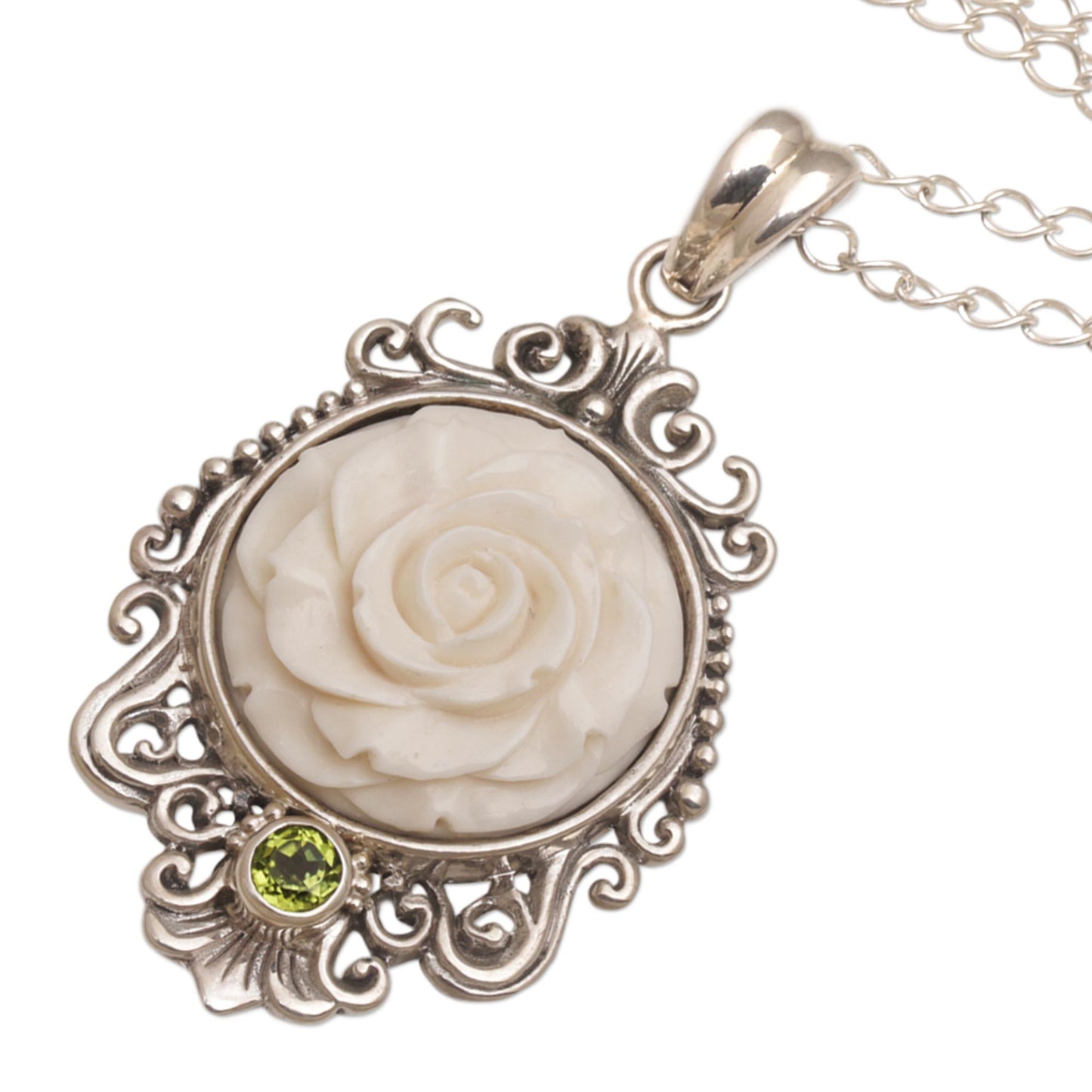 Dreamy Rose Rose Pendant Necklace Accented with Peridot