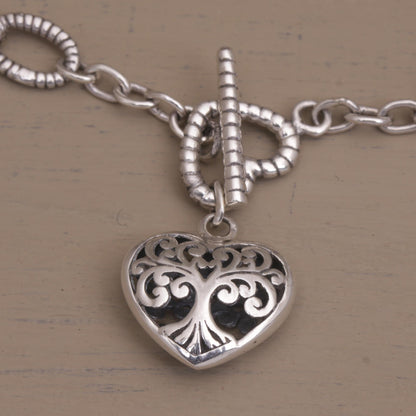 The Garden in my Heart Romantic Sterling Silver Link Bracelet with Heart Charm