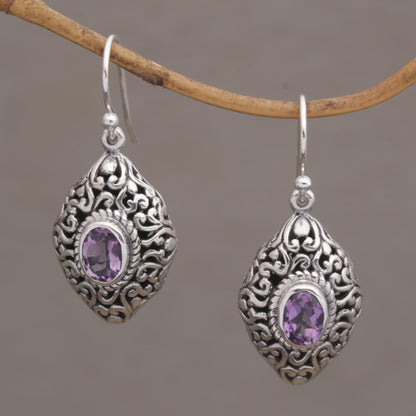 Tabanan Tendrils Amethyst and Sterling Silver Dangle Earrings from Bali