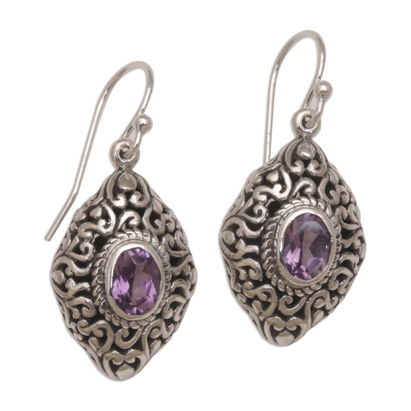 Tabanan Tendrils Amethyst and Sterling Silver Dangle Earrings from Bali