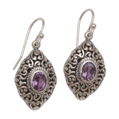 Tabanan Tendrils Amethyst and Sterling Silver Dangle Earrings from Bali