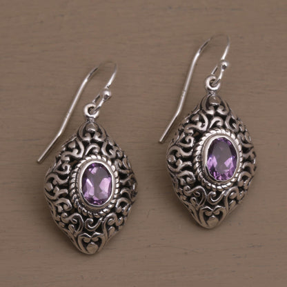 Tabanan Tendrils Amethyst and Sterling Silver Dangle Earrings from Bali