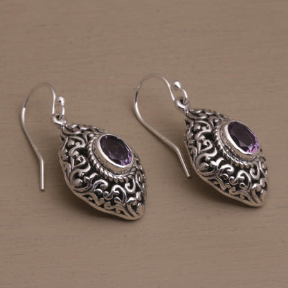 Tabanan Tendrils Amethyst and Sterling Silver Dangle Earrings from Bali