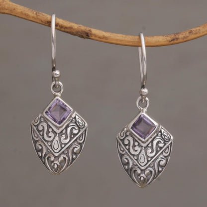 Rain Forest Beacon Handcrafted Balinese Amethyst and Sterling Silver Earrings