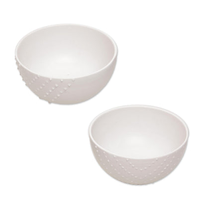 Chevron Dot Chevron Dot Motif White Ceramic Soup Bowls (Pair)