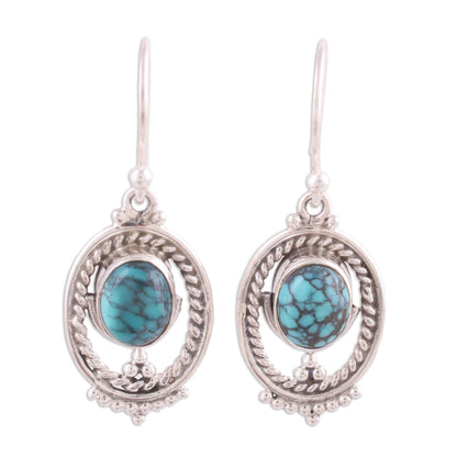 Majestic Ovals Oval Silver and Composite Turquoise Earrings from India
