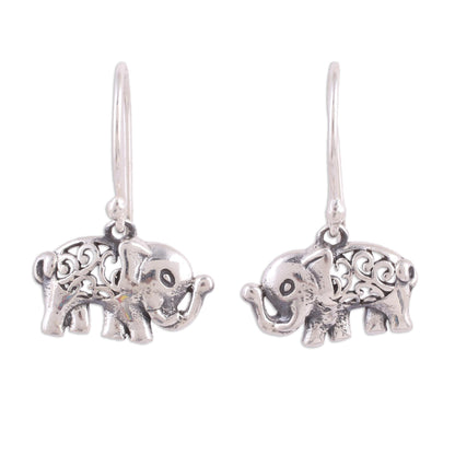 Elephant Appeal Jali Motif Sterling Silver Elephant Dangle Earrings