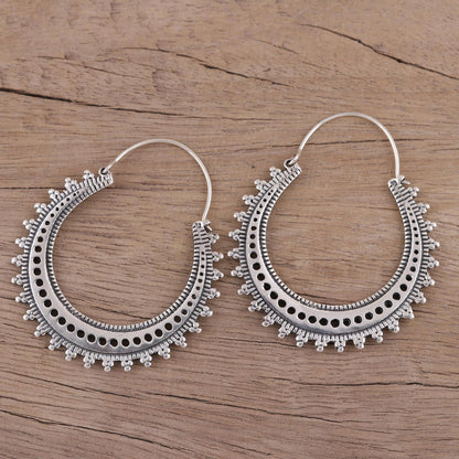 Majestic Sunshine Pretty Indian Style Sterling Silver Hoop Earrings