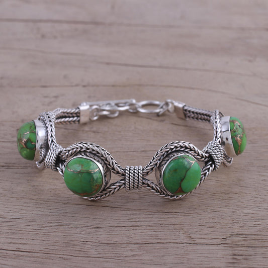 Heavenly Greens India Modern Green Composite Turquoise and Silver Bracelet