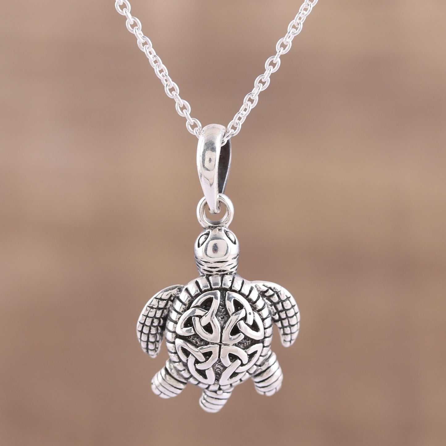 Trinity Turtle Sterling Silver Celtic Trinity Knot Turtle Pendant Necklace