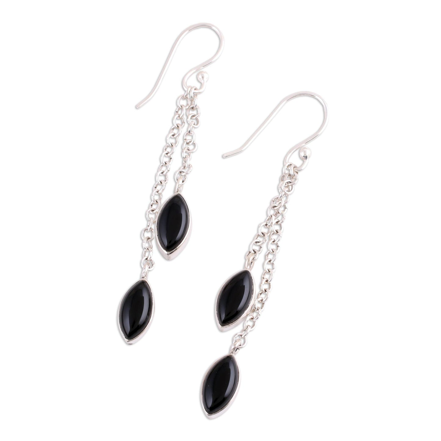 Midnight Seeds Black Onyx and Sterling Silver Dangle Earrings from India