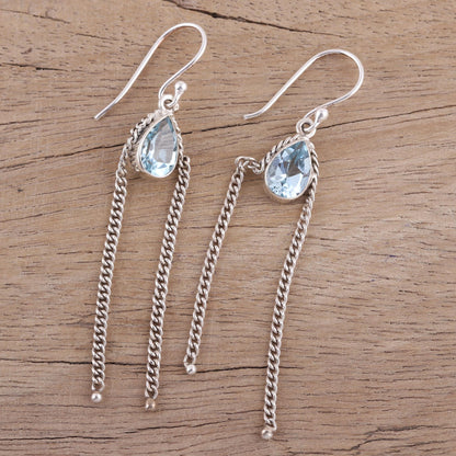 Sky Chains Teardrop Blue Topaz Dangle Earrings from India