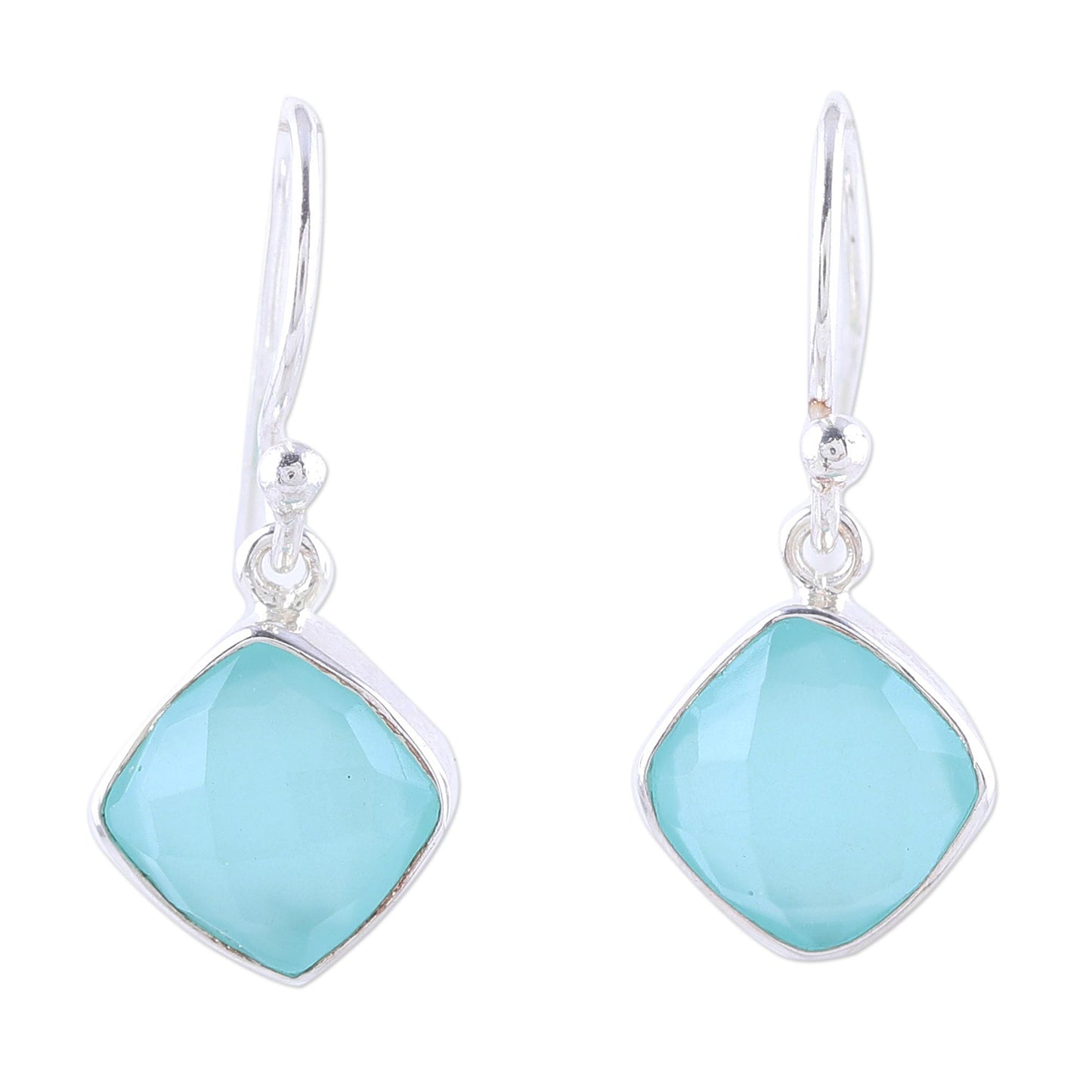 Sea Glass Faceted Aqua Chalcedony Dangle Earrings