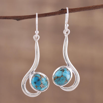 Cool Sabarmati Sterling Silver Dangle Earrings with Composite Turquoise