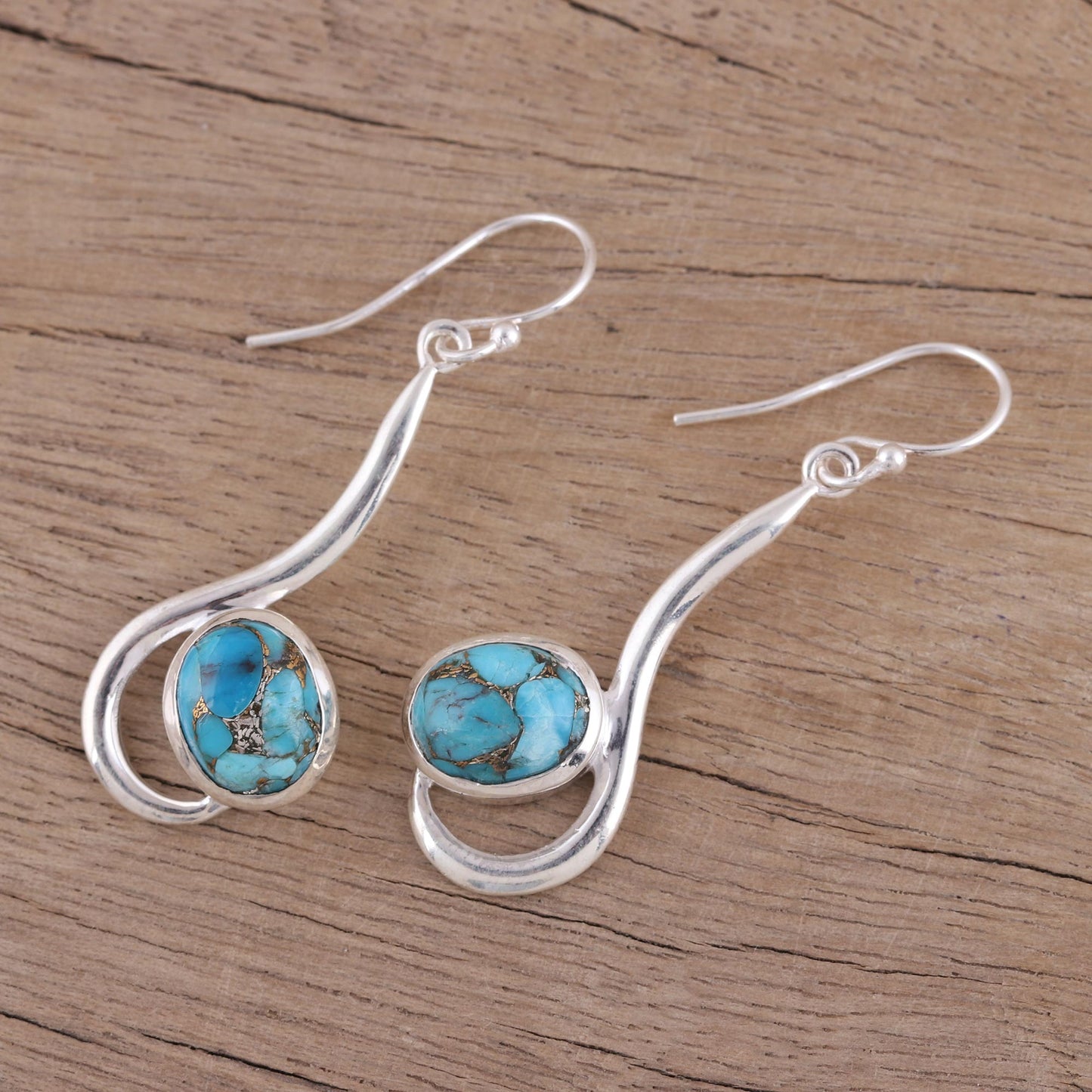 Cool Sabarmati Sterling Silver Dangle Earrings with Composite Turquoise