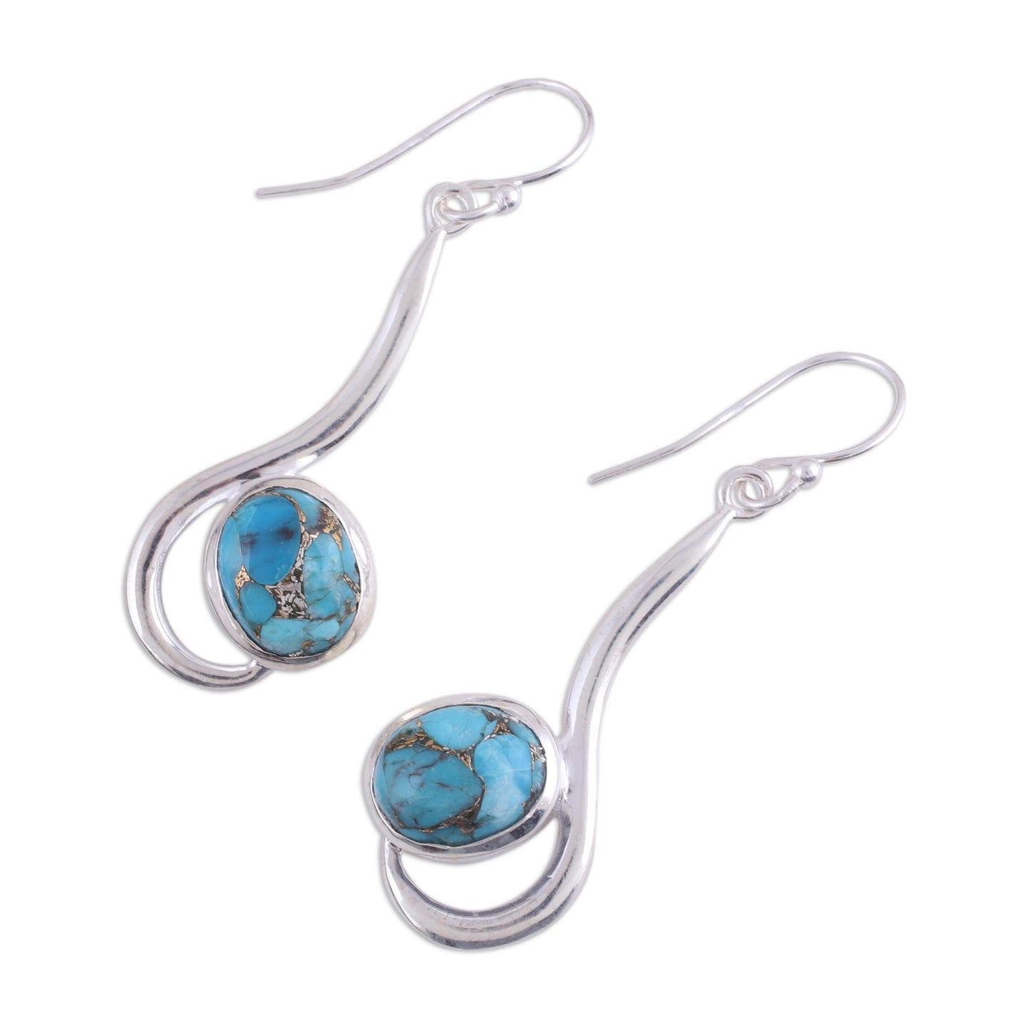 Cool Sabarmati Sterling Silver Dangle Earrings with Composite Turquoise