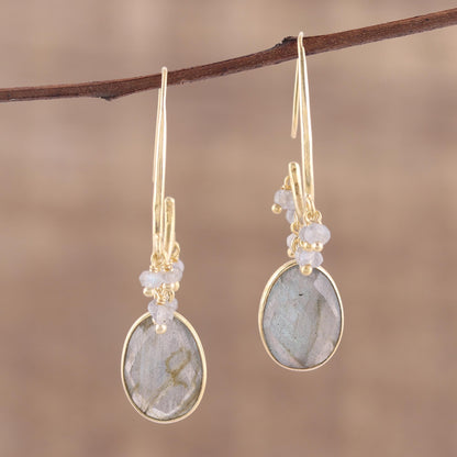 Regal Beauty Gold Plated 13 Carat Labradorite Dangle Earrings