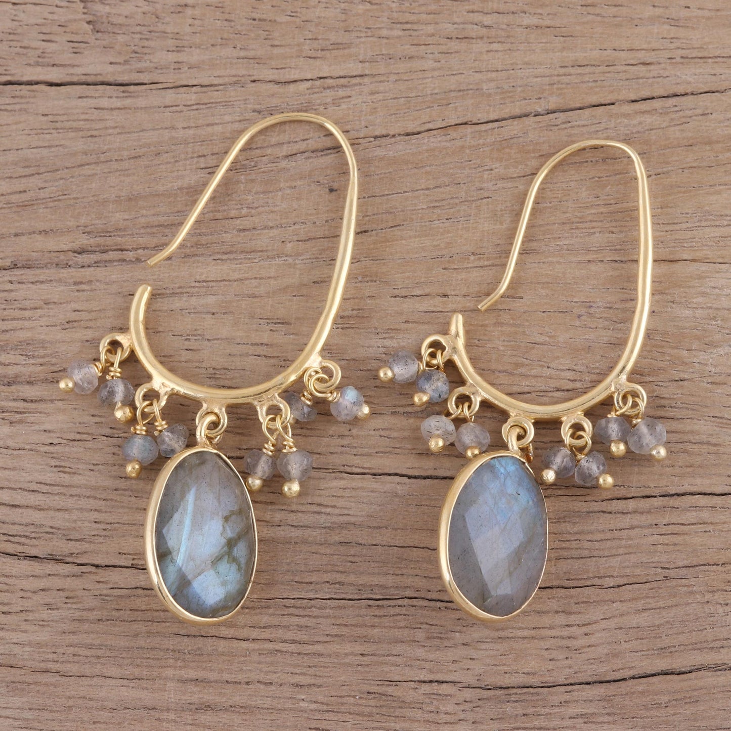 Regal Beauty Gold Plated 13 Carat Labradorite Dangle Earrings