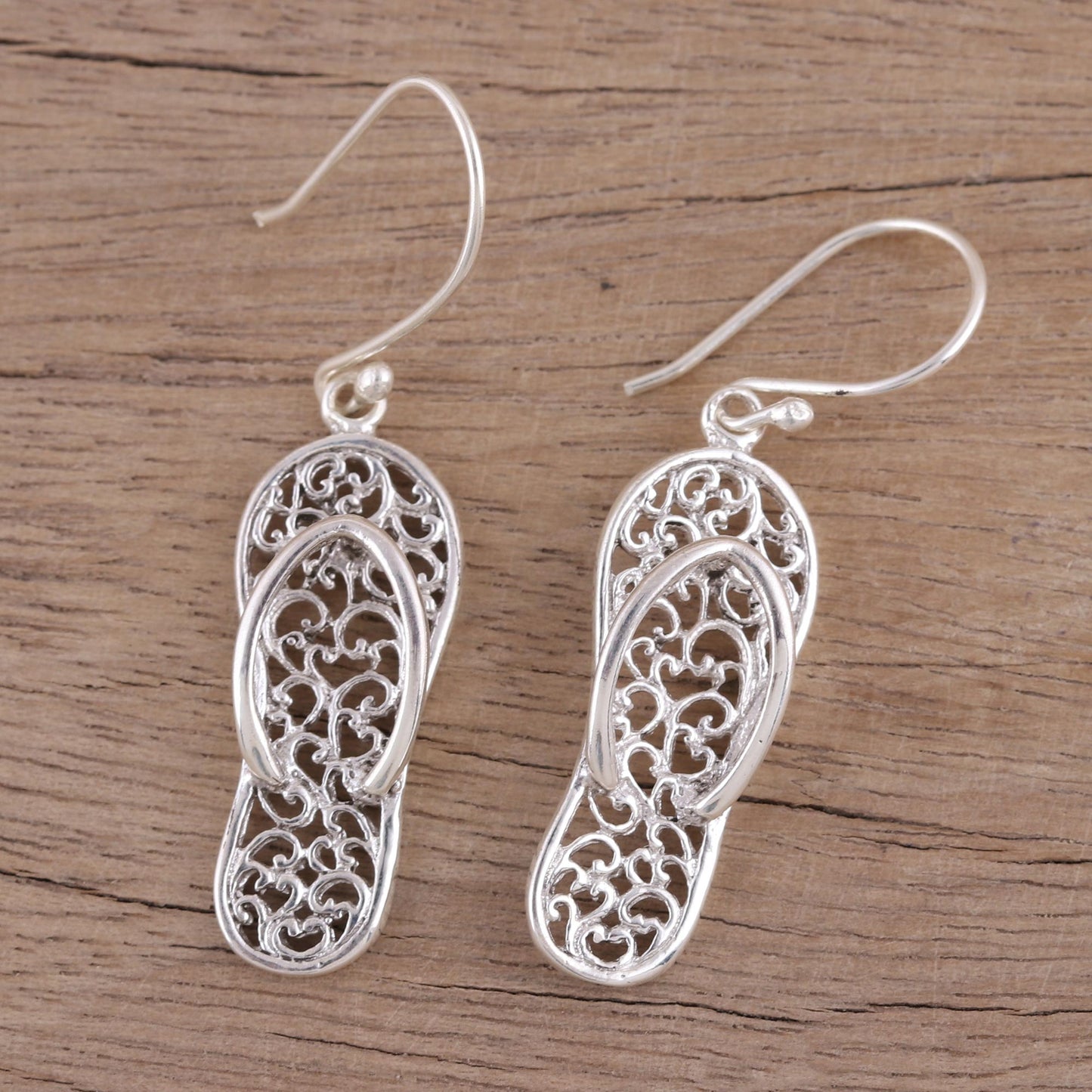 Flip-Flop Time Sterling Silver Flip Flop Sandal Earrings from India