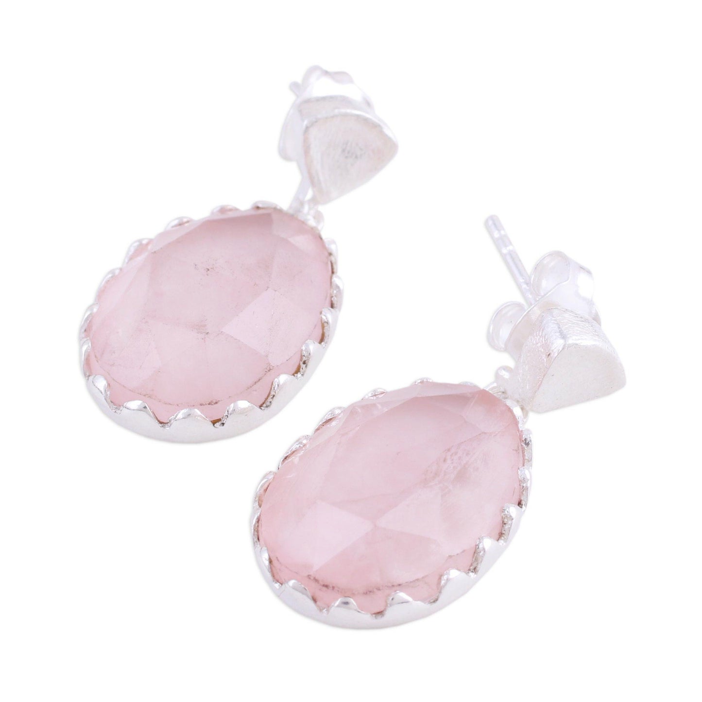 Cherish Me Rose Quartz and Sterling Silver Dangle Earrings from India