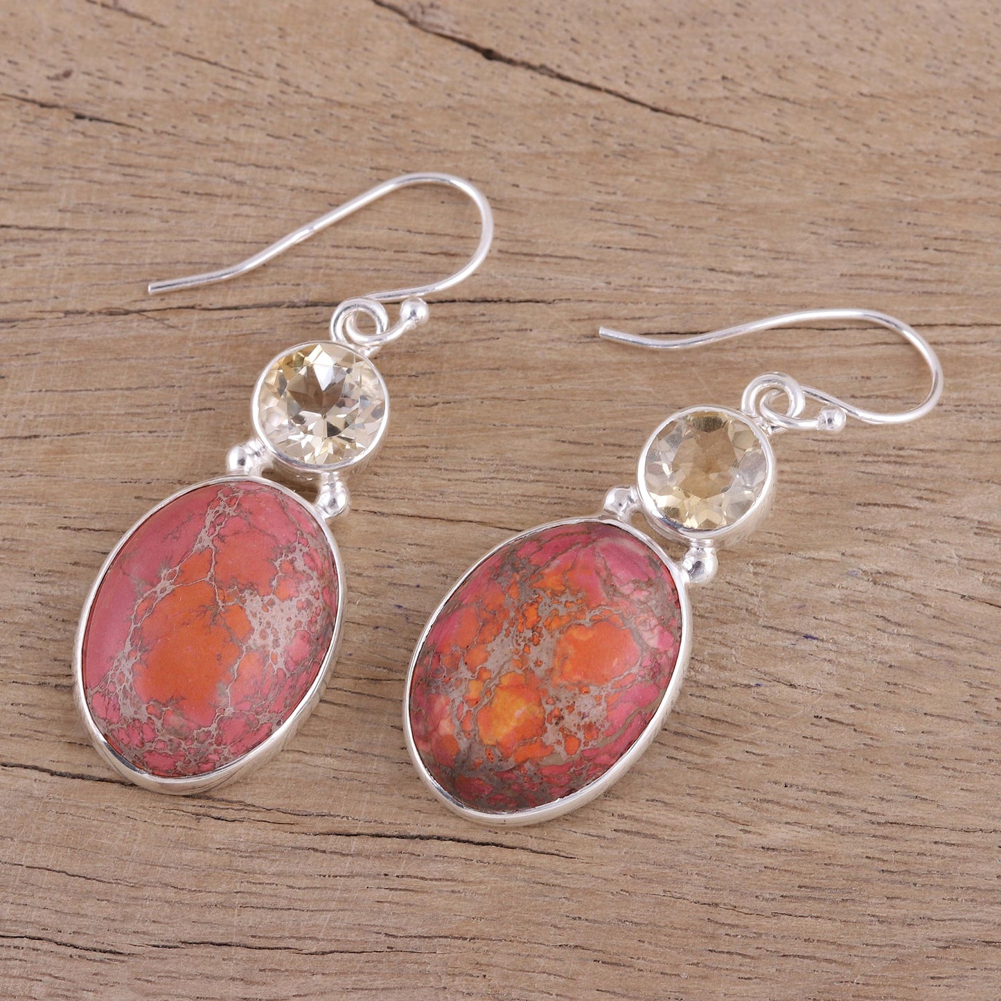 Sunset Appeal Sterling Hook Earrings with Citrine and Composite Turquoise