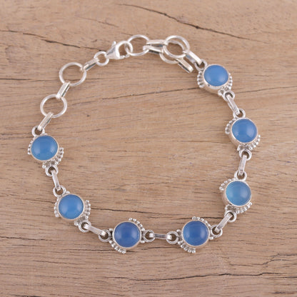 Charming Orbs Chalcedony and Sterling Silver Link Bracelet from India