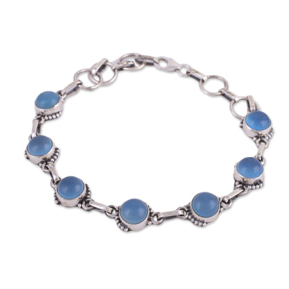 Charming Orbs Chalcedony and Sterling Silver Link Bracelet from India