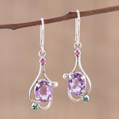 Alluring Glisten Multi-Gemstone Dangle Earrings from India