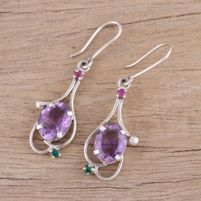 Alluring Glisten Multi-Gemstone Dangle Earrings from India