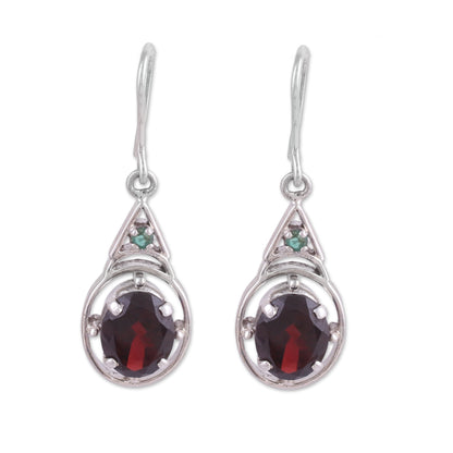 Scarlet Joy Garnet and Emerald Dangle Earrings from India